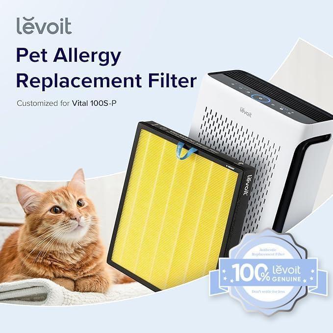 imageLEVOIT Genuine Vital 100SP Air Purifier Toxin Absorber Replacement Filter Supports HEPA Sleep Mode HighEfficiency Activated Carbon for Removal of Odor Pollen Vital 100SRFTX Green 1 PackPet Allergy Replacement Filter