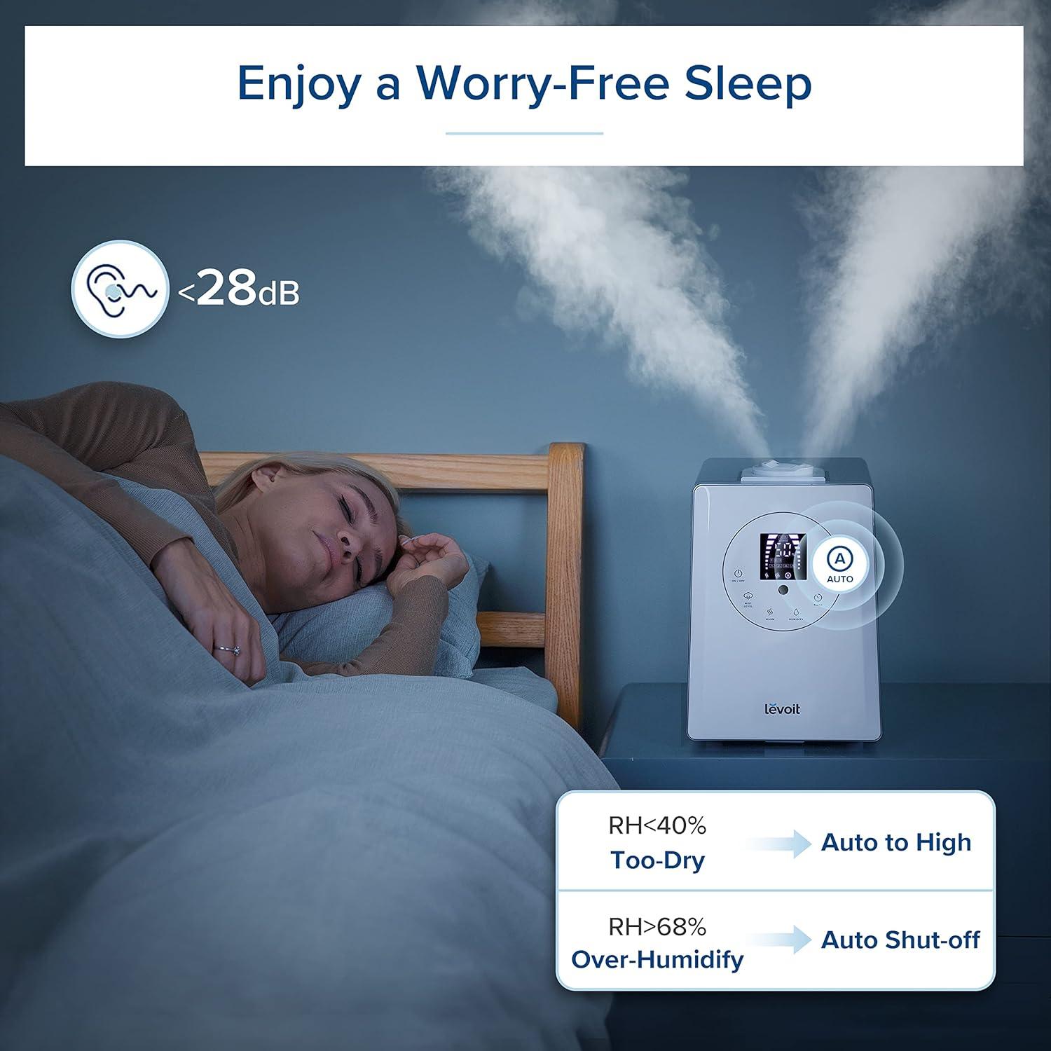 imageLEVOIT Superior 6000S Smart Evaporative Humidifiers for Home Whole House up to 3000ft 6 Gal Last 72Hour Premium Filter Dry Mode Wheels ampamp Water Fill Hose ampamp Foldable Storage  Quiet Sleep Mode6L