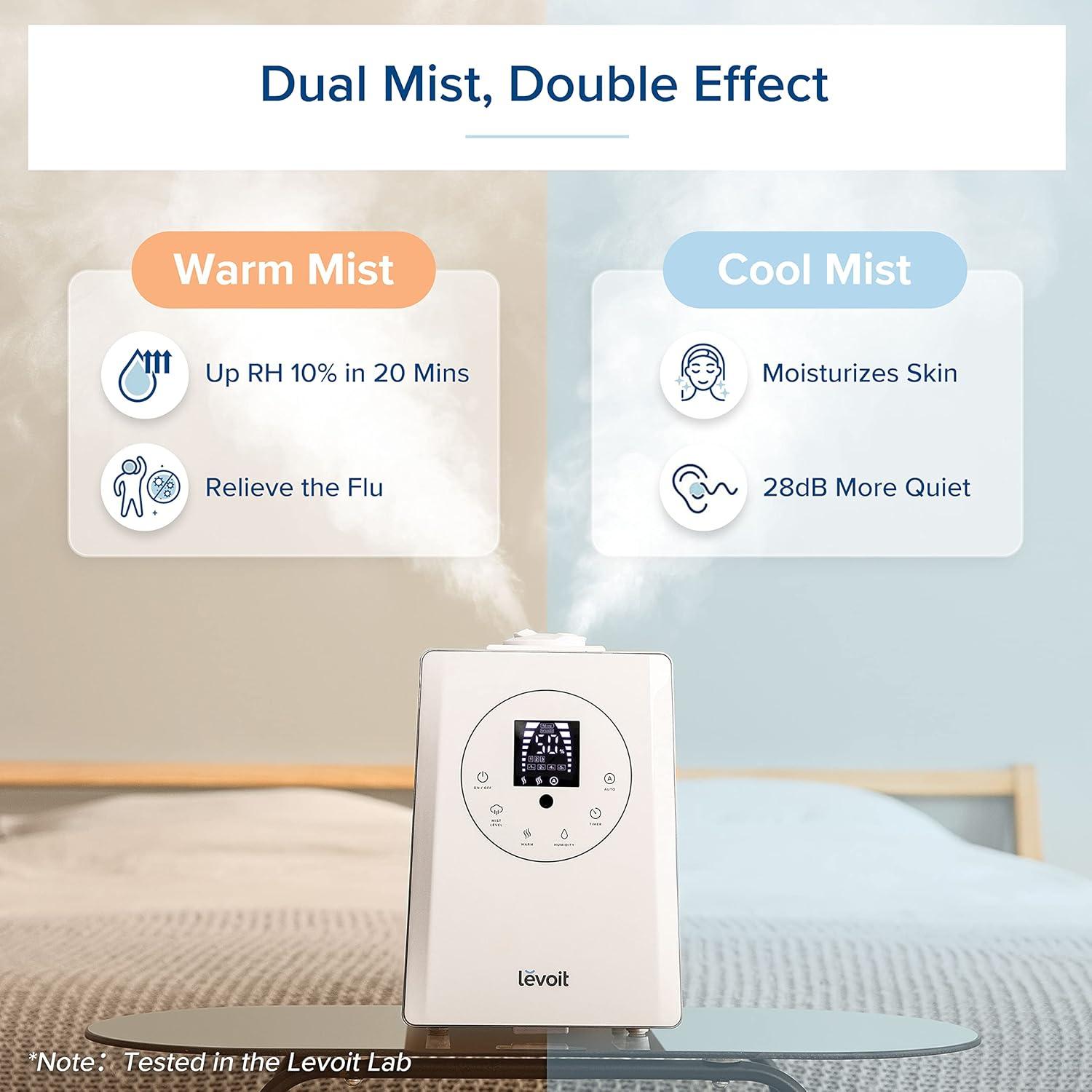 imageLEVOIT Superior 6000S Smart Evaporative Humidifiers for Home Whole House up to 3000ft 6 Gal Last 72Hour Premium Filter Dry Mode Wheels ampamp Water Fill Hose ampamp Foldable Storage  Quiet Sleep Mode6L