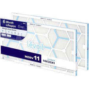 imageLEVOIT 20x20x1 Air Filter MERV 11 6Month Pleated Furnace Filters for Home AC HVAC HighEfficiency Allergen Defense for Pet Dust and Smoke 2 Pack Actual Size 19691969079 inches14301