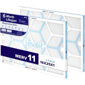 imageLEVOIT 20x20x1 Air Filter MERV 11 6Month Pleated Furnace Filters for Home AC HVAC HighEfficiency Allergen Defense for Pet Dust and Smoke 2 Pack Actual Size 19691969079 inches16251