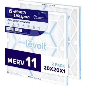 imageLEVOIT 20x20x1 Air Filter MERV 11 6Month Pleated Furnace Filters for Home AC HVAC HighEfficiency Allergen Defense for Pet Dust and Smoke 2 Pack Actual Size 19691969079 inches20201