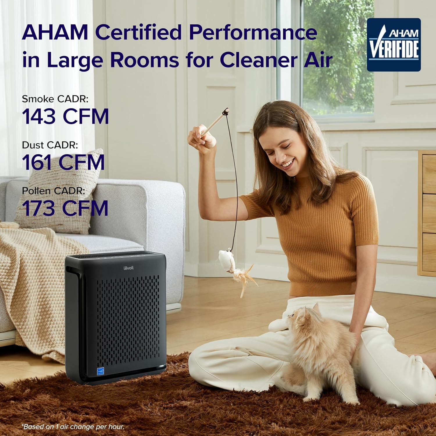 imageLEVOIT Air Purifier for Home Large Room Up to 1073Ft with Air Quality Monitor AHAM VERIFIDE Smart WiFi Washable PreFilter HEPA Sleep Mode for Pets Allergies Dust Pollen Vital 100SP WhiteBlack