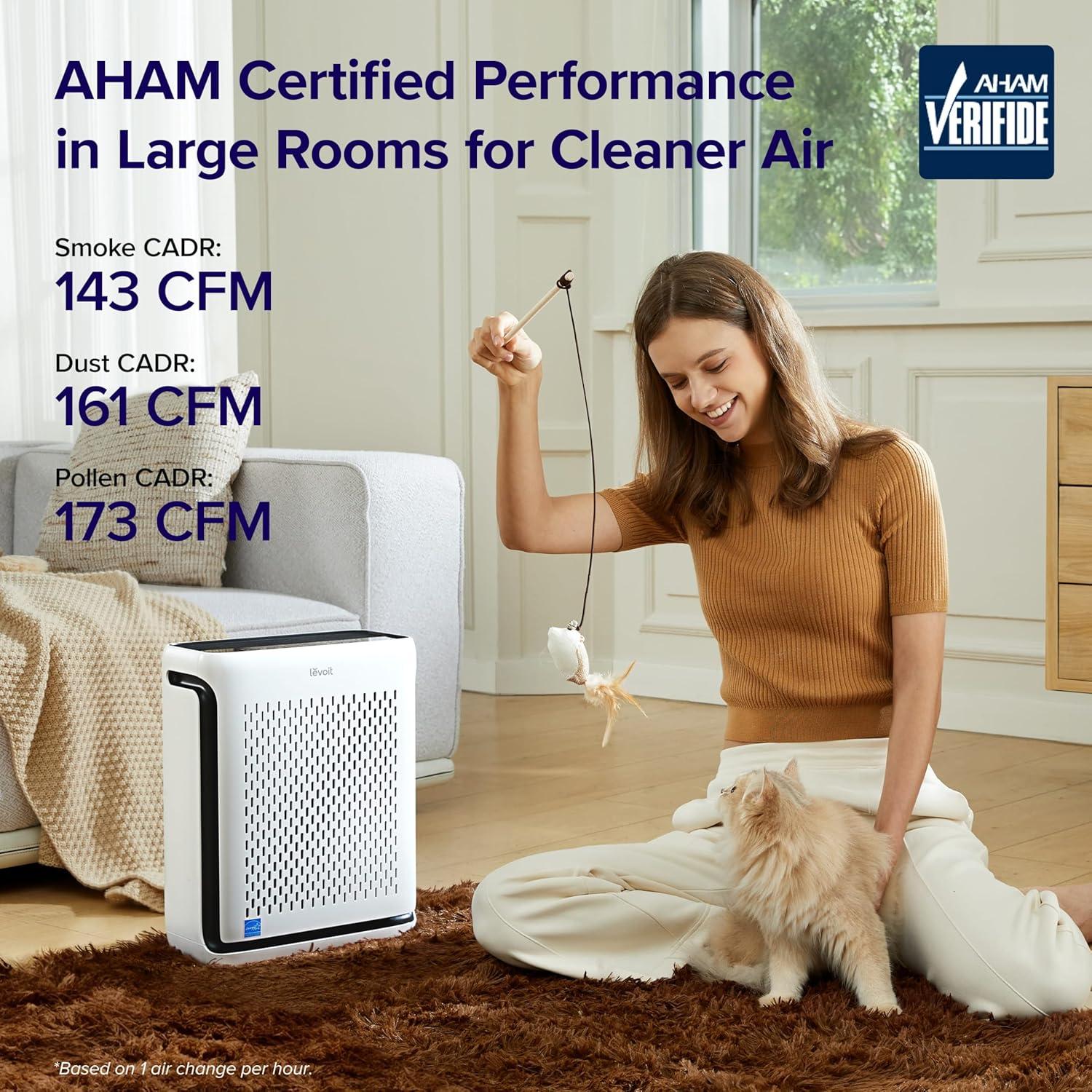imageLEVOIT Air Purifier for Home Large Room Up to 1073Ft with Air Quality Monitor AHAM VERIFIDE Smart WiFi Washable PreFilter HEPA Sleep Mode for Pets Allergies Dust Pollen Vital 100SP WhiteWhite