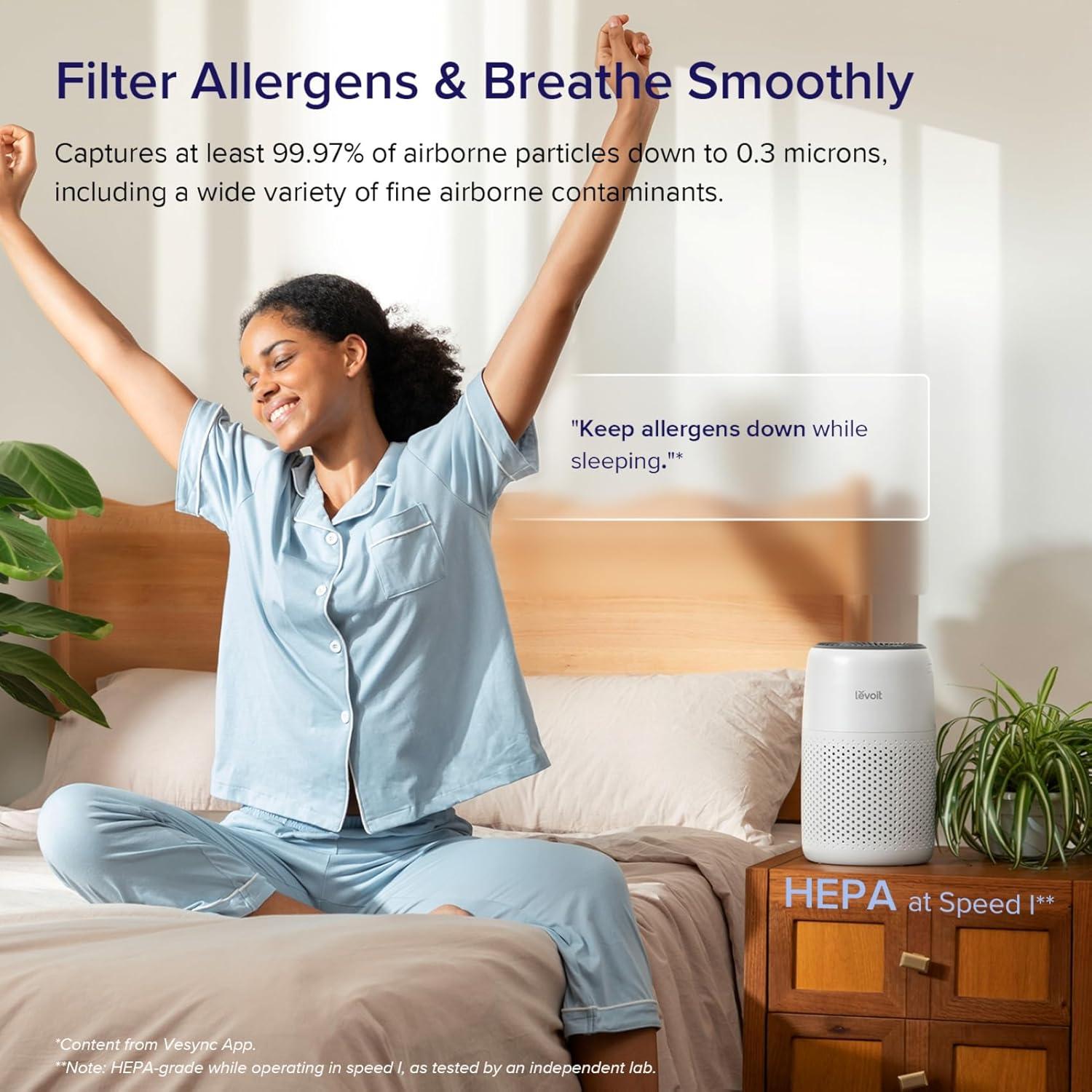 imageLEVOIT Air Purifiers for Home AHAM VERIFIDE HighEfficiency Filter for Smoke Dust Pollen and Odors in Bedroom Office or Nursery Optional Night Light Quiet Operation LVH132 WhiteWhite