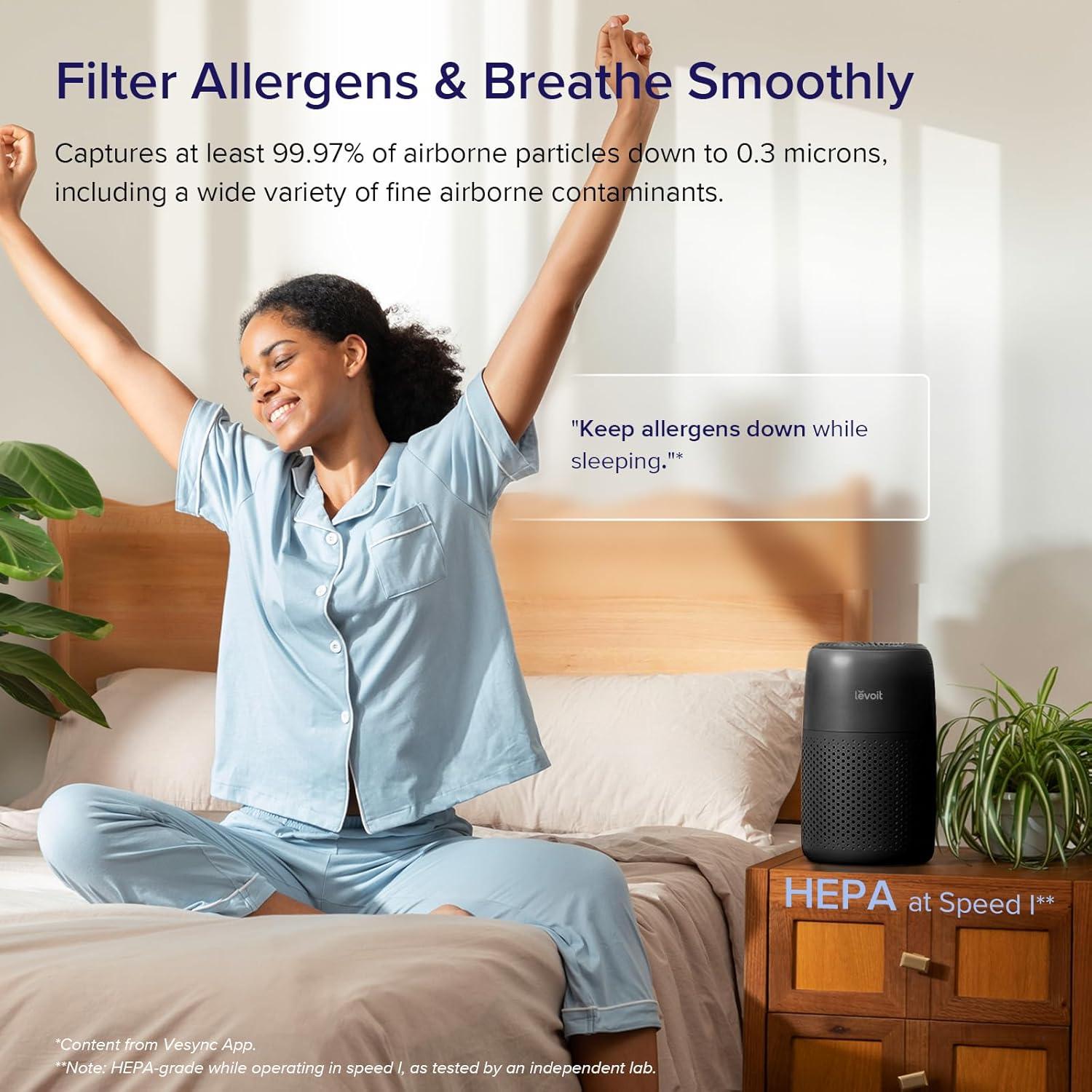 imageLEVOIT Air Purifiers for Home AHAM VERIFIDE HighEfficiency Filter for Smoke Dust Pollen and Odors in Bedroom Office or Nursery Optional Night Light Quiet Operation LVH132 WhiteBlack