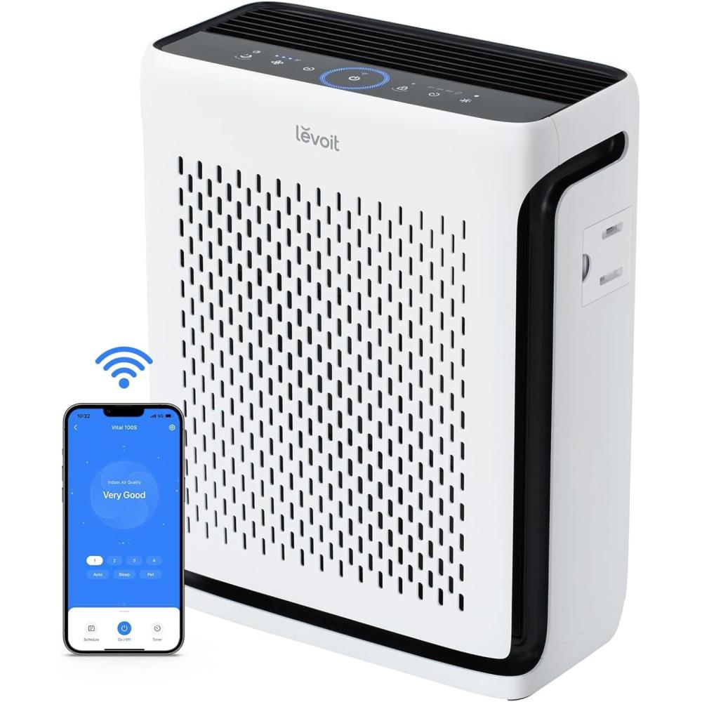 imageLEVOIT Air Purifier for Home Large Room Up to 1073Ft with Air Quality Monitor AHAM VERIFIDE Smart WiFi Washable PreFilter HEPA Sleep Mode for Pets Allergies Dust Pollen Vital 100SP WhiteWhite