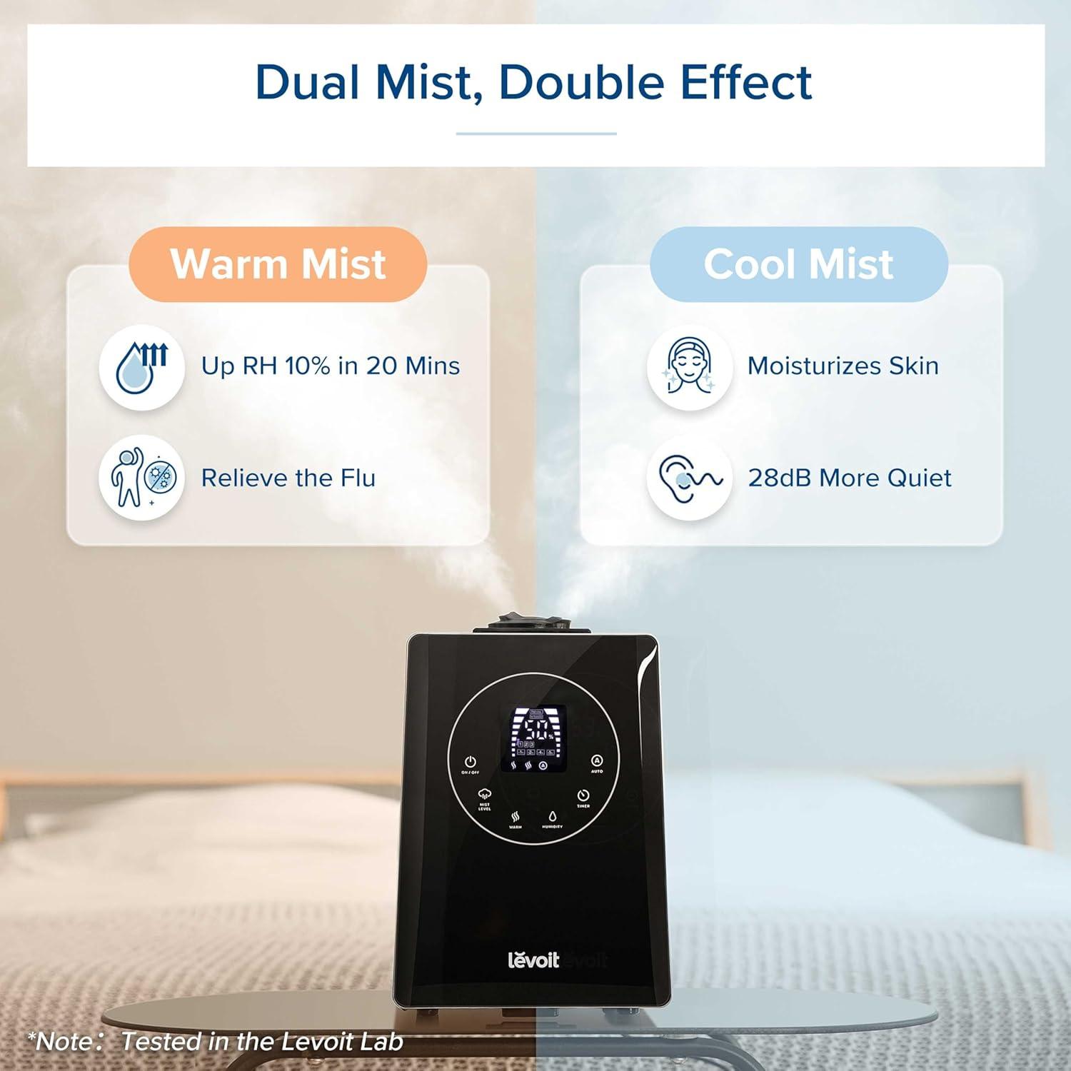 imageLEVOIT Superior 6000S Smart Evaporative Humidifiers for Home Whole House up to 3000ft 23L Last 72Hour Premium Filter Dry Mode Wheels amp Water Fill Hose Foldable Storage Sleep Mode New EditionBlack
