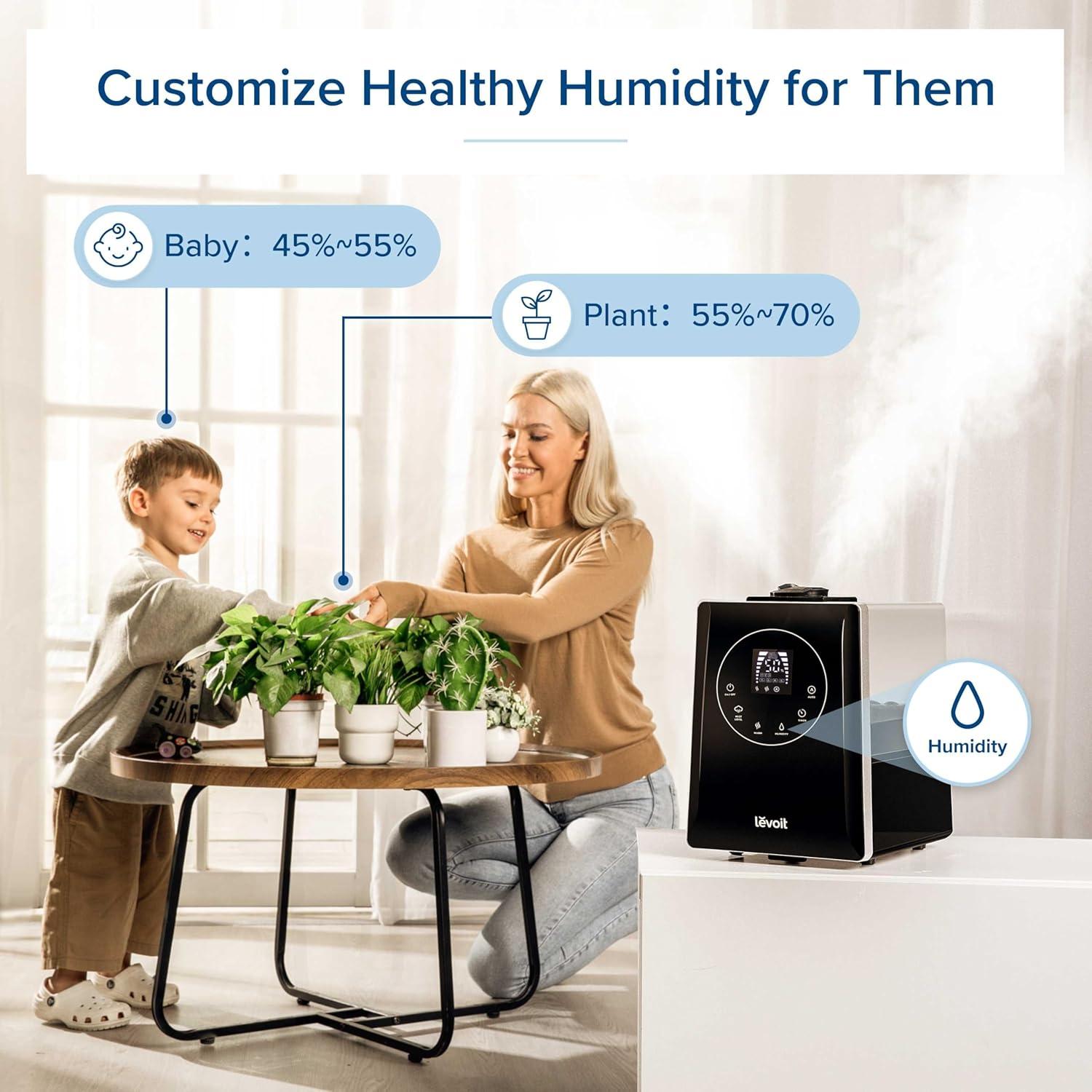 imageLEVOIT Superior 6000S Smart Evaporative Humidifiers for Home Whole House up to 3000ft 23L Last 72Hour Premium Filter Dry Mode Wheels amp Water Fill Hose Foldable Storage Sleep Mode New EditionBlack