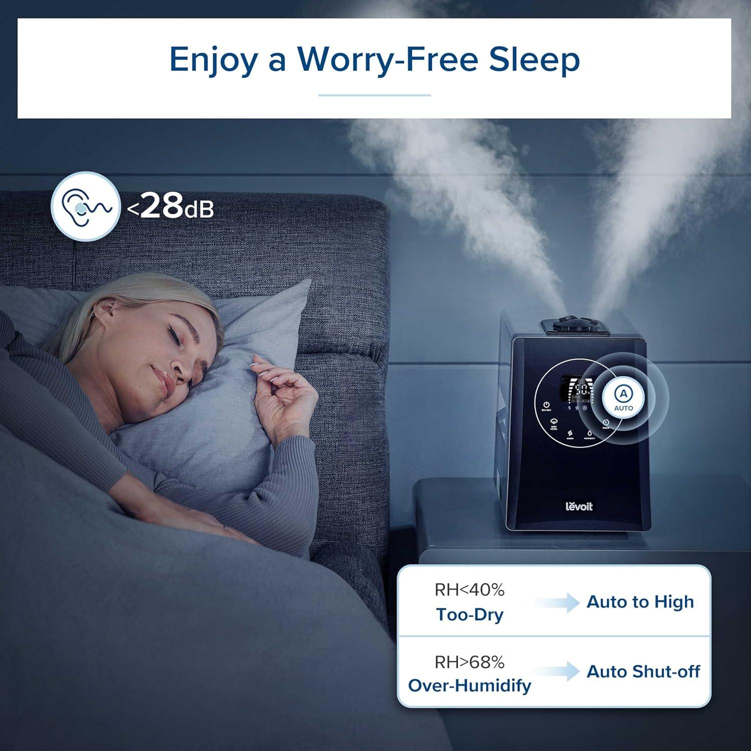 imageLEVOIT Superior 6000S Smart Evaporative Humidifiers for Home Whole House up to 3000ft 23L Last 72Hour Premium Filter Dry Mode Wheels amp Water Fill Hose Foldable Storage Sleep Mode New EditionBlack