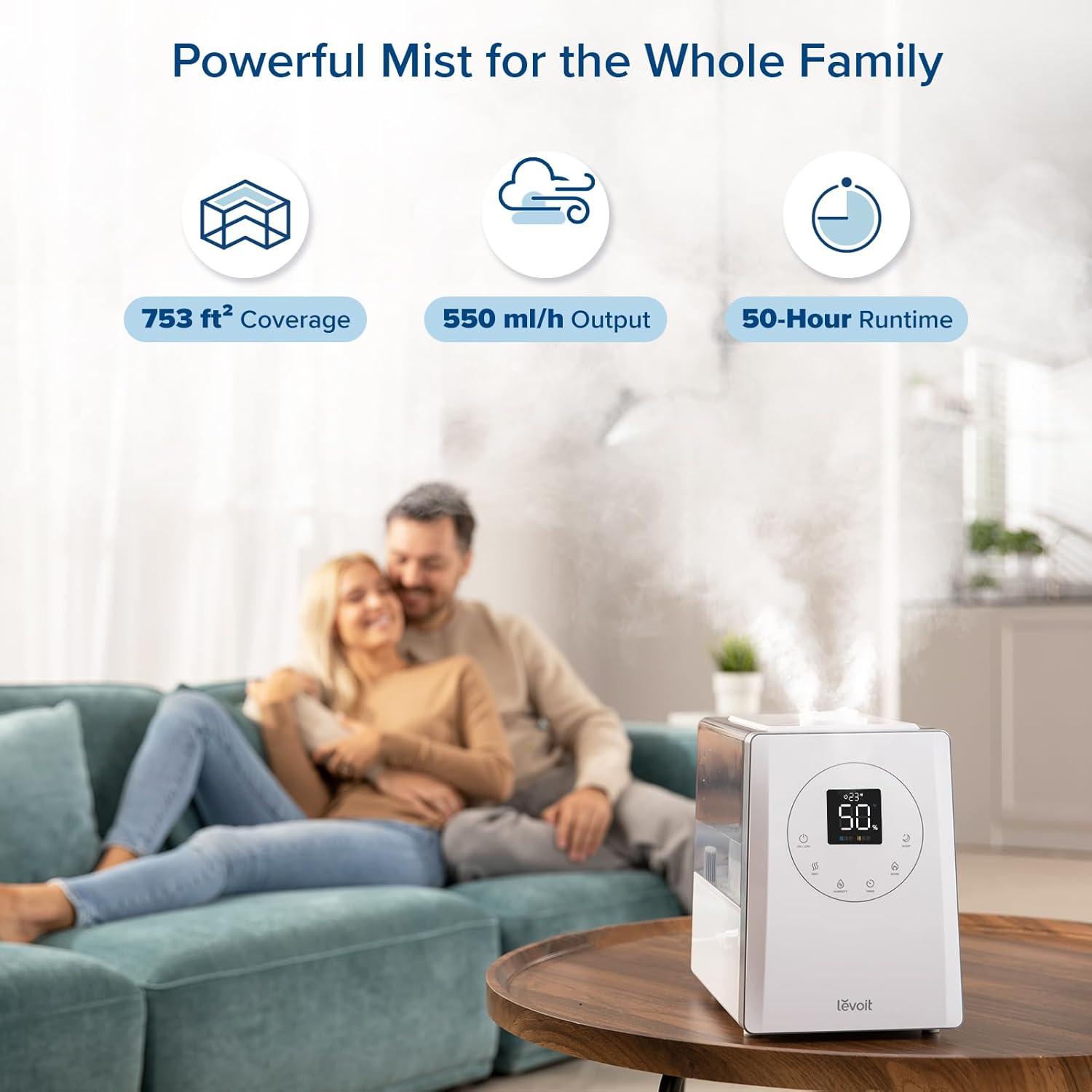 imageLEVOIT Superior 6000S Smart Evaporative Humidifiers for Home Whole House up to 3000ft 23L Last 72Hour Premium Filter Dry Mode Wheels amp Water Fill Hose Foldable Storage Sleep Mode New EditionWhite
