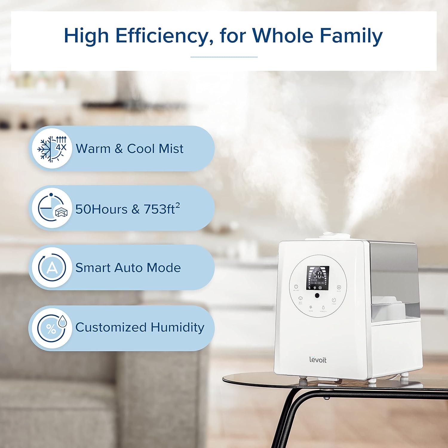 imageLEVOIT Superior 6000S Smart Evaporative Humidifiers for Home Whole House up to 3000ft 23L Last 72Hour Premium Filter Dry Mode Wheels amp Water Fill Hose Foldable Storage Sleep Mode New EditionWhite