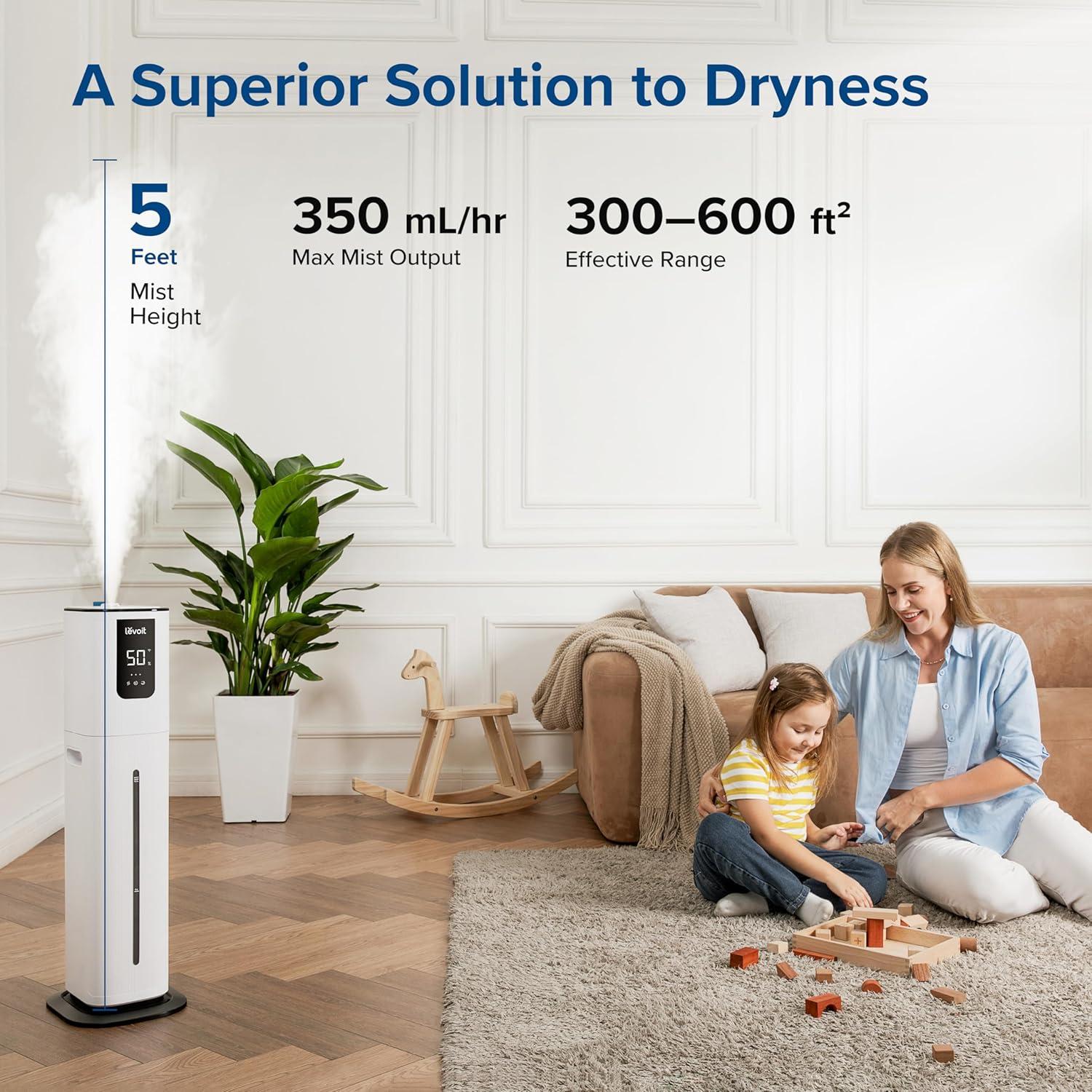 imageLEVOIT Superior 6000S Smart Evaporative Humidifiers for Home Whole House up to 3000ft 23L Last 72Hour Premium Filter Dry Mode Wheels amp Water Fill Hose Foldable Storage Sleep Mode New EditionWhite