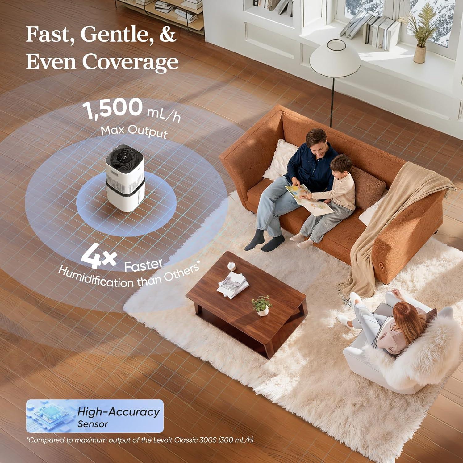 imageLEVOIT Superior 6000S Smart Evaporative Humidifiers for Home Whole House up to 3000ft 23L Last 72Hour Premium Filter Dry Mode Wheels amp Water Fill Hose Foldable Storage Sleep Mode New EditionWhite