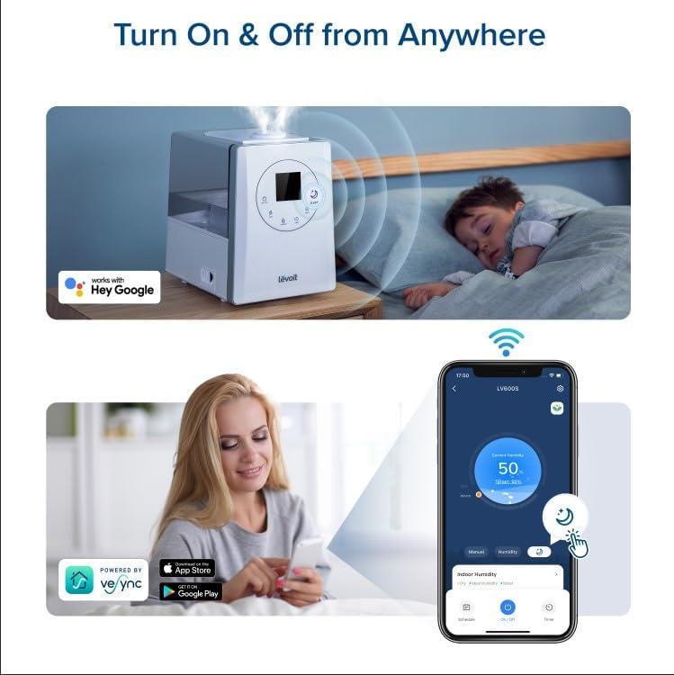 imageLEVOIT Superior 6000S Smart Evaporative Humidifiers for Home Whole House up to 3000ft 23L Last 72Hour Premium Filter Dry Mode Wheels amp Water Fill Hose Foldable Storage Sleep Mode New EditionWhite