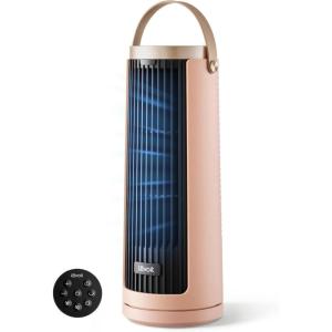imageLEVOIT Tower Fan for Bedroom 20dB Quiet Desk Fan with 23fts Portable amp Easy to Carry 3Angle amp 5Speed Mini Oscillating Fan DC Motor Bladeless Remoter 12H Timer for Home Room Office WhitePink