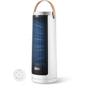 imageLEVOIT Tower Fan for Bedroom 20dB Quiet Desk Fan with 23fts Portable amp Easy to Carry 3Angle amp 5Speed Mini Oscillating Fan DC Motor Bladeless Remoter 12H Timer for Home Room Office WhiteWhite