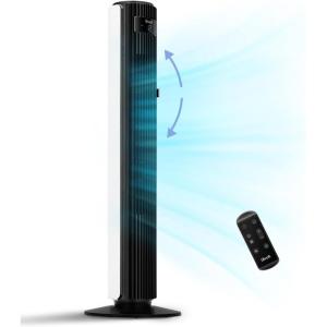 imageLEVOIT Tower Fan for Bedroom 20dB Quiet Desk Fan with 23fts Portable amp Easy to Carry 3Angle amp 5Speed Mini Oscillating Fan DC Motor Bladeless Remoter 12H Timer for Home Room Office WhiteIvory White